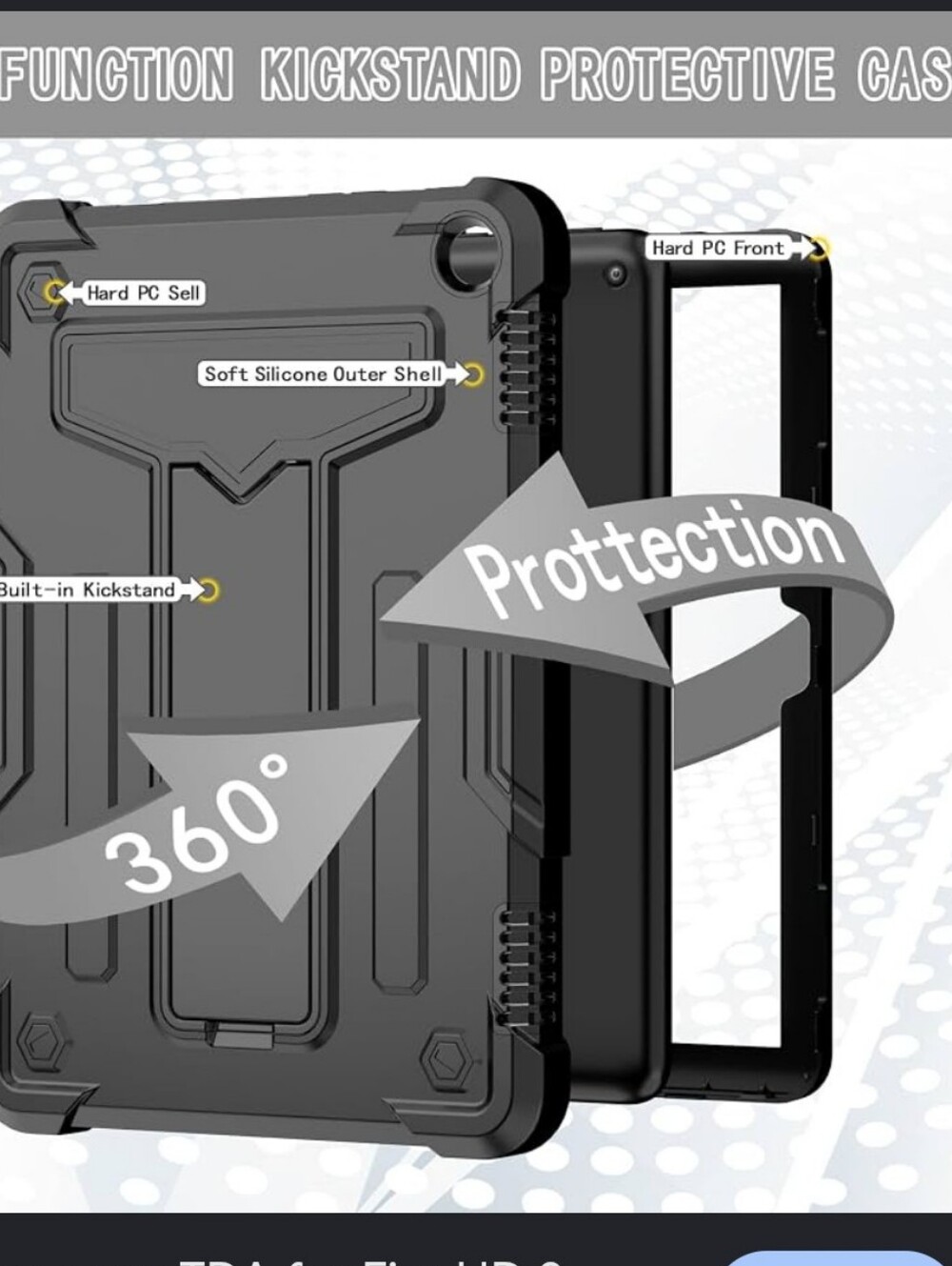 Heavy-Duty 3-Layer Tablet Case for Fire HD 8 - Black
